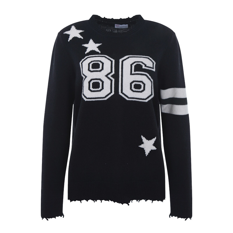 red valentino/red valentino 18秋冬 86数字图案毛边圆领女士针织衫