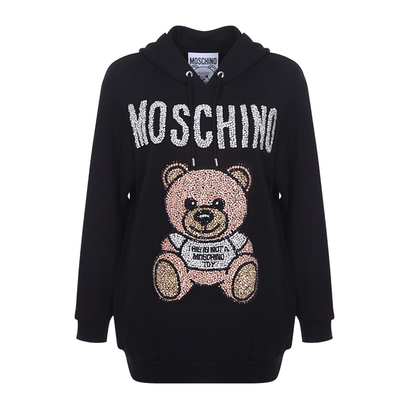 moschino/莫斯奇诺 18秋冬 贴钻小熊连帽长款卫衣裙女士连衣裙 dv1703