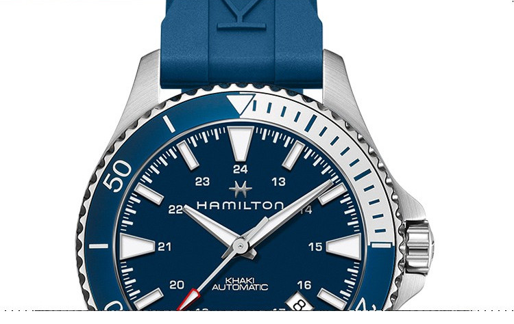 Hamilton/汉米尔顿瑞士手表 卡其海军Below Zero系列自动机械潜水男表 蓝盘胶带 H82345341