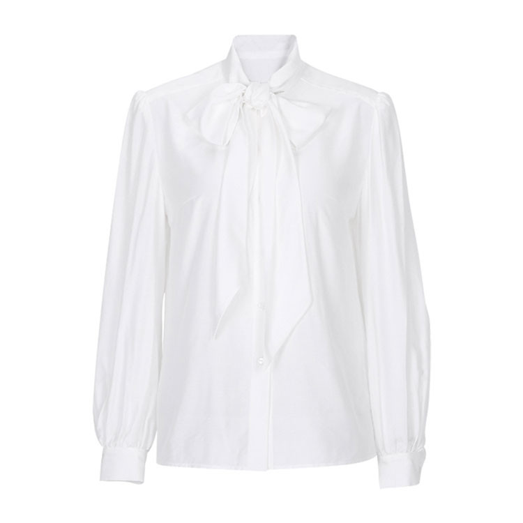 womenwear】bifu by xingchen/彼伏 白色系带袖口抽褶女士长袖衬衫