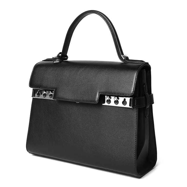 delvaux/delvaux tempete系列 女士黑色牛皮中号手提肩背包