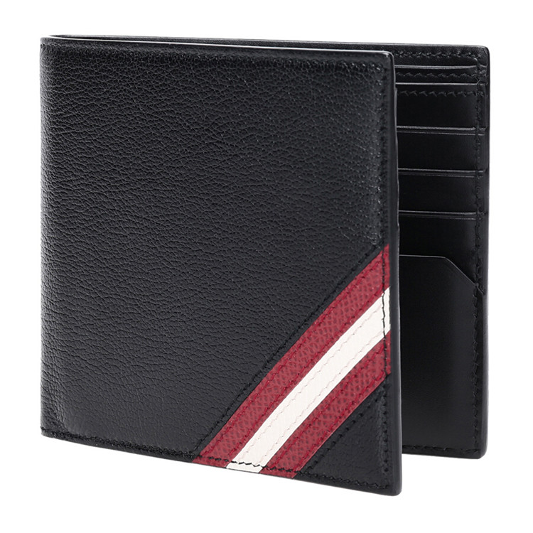 【bally巴利 钱包】bally/巴利 男士黑色羊皮红白条纹