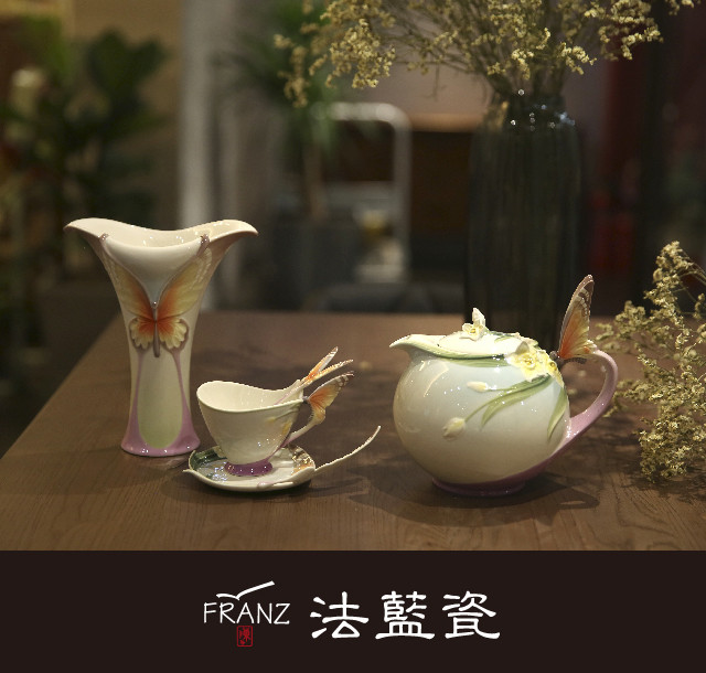 【franz法蓝瓷 花瓶/花器】蝶舞 陶瓷小花瓶花器 艺术