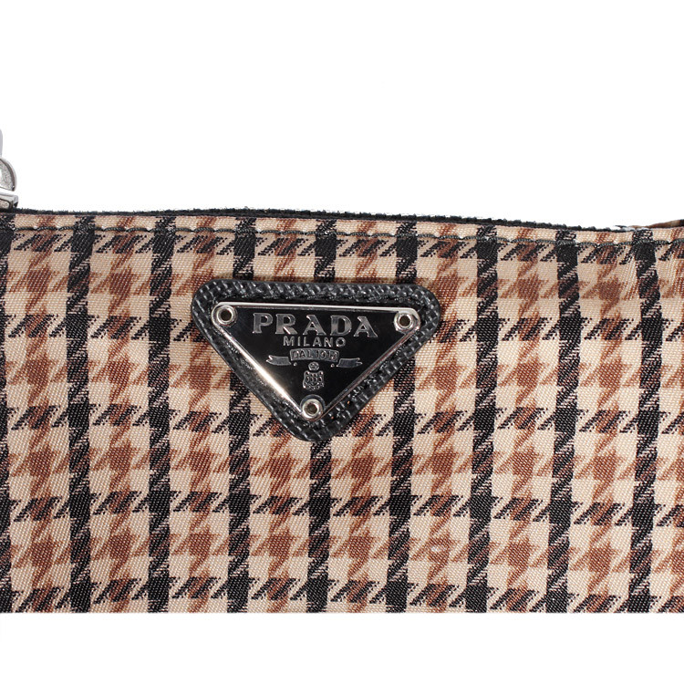 【满2000返500】prada/普拉达 经典三角标 休闲时尚 格纹卡其色 尼龙