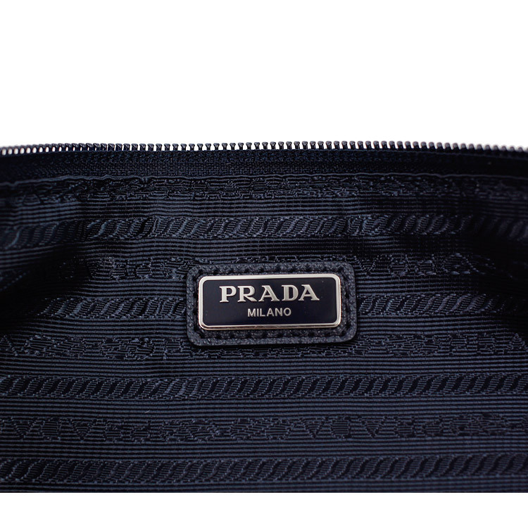 prada/普拉达经典三角标logo时尚百搭 大号拉链开合 蓝色锦纶配皮