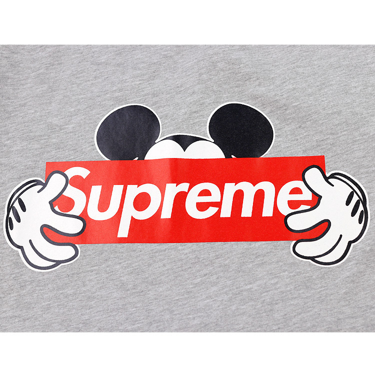 supreme/supreme潮流logo米奇联名款修身版圆领纯棉灰色情侣款男士