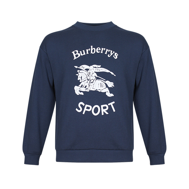 burberry/博柏利 经典战马标 圆领套头 休闲款 修身净版 纯棉深蓝色