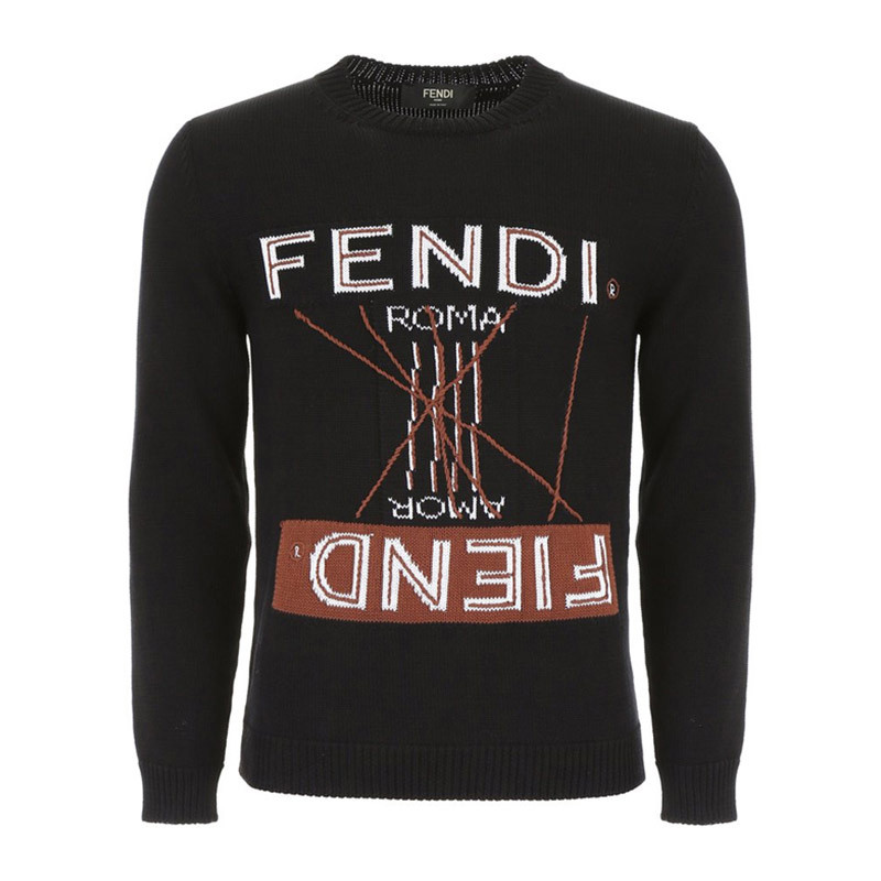 fendi/芬迪男装 男士品牌字母logo印花黑色时尚套头卫衣 fzz456-a73b