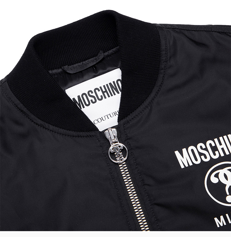 moschino/莫斯奇诺 19春夏 女士黑色尼龙字母logo图案拉链外套夹克