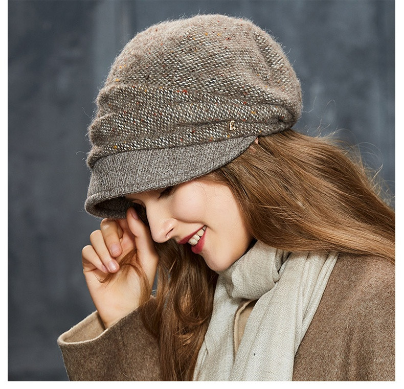 蓓蕾帽加绒贝雷帽子女秋冬季韩版后托堆堆帽百搭英伦针织帽