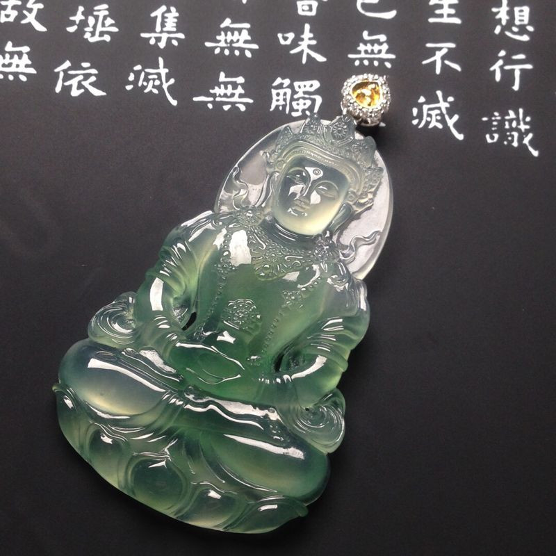 xiurui/琇瑞 18k金冰种翡翠晴绿度母吊坠