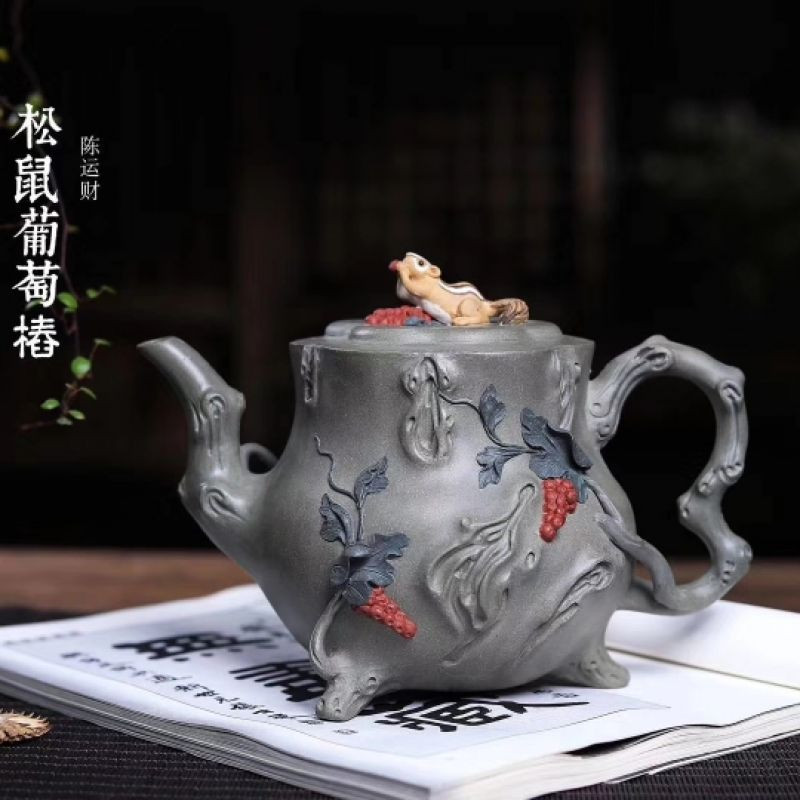 one/只有一个 工艺美术师陈运财老师手作紫砂壶【松鼠葡萄椿】茶具