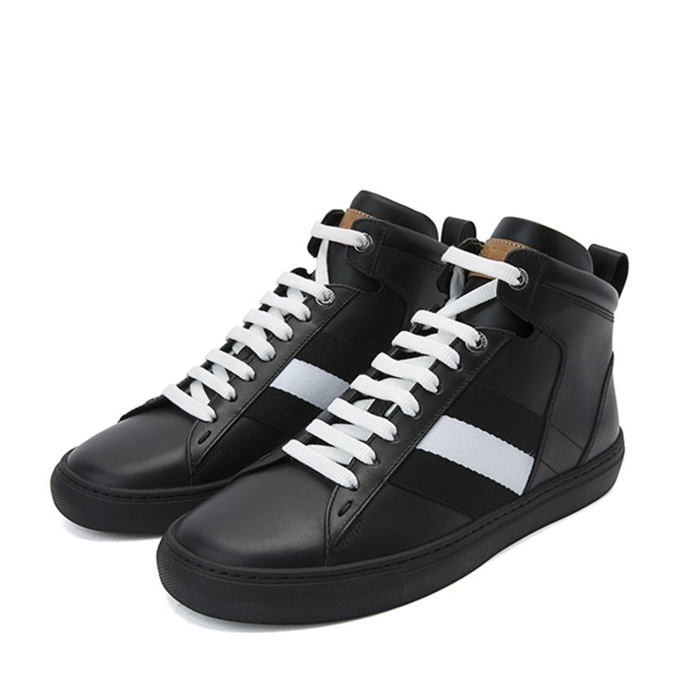 bally/巴利-混合材质刺经典条纹装饰高帮男士休闲运动鞋