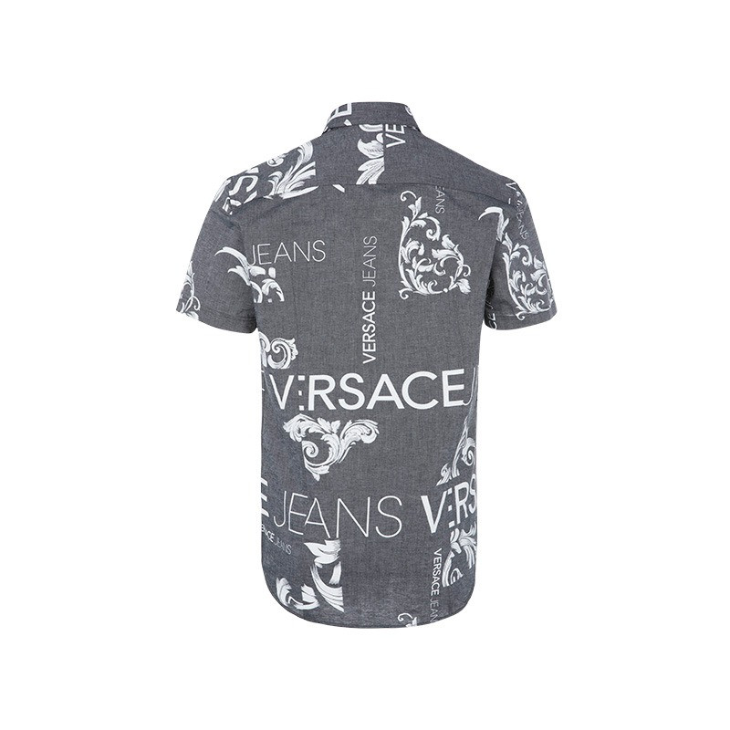 versacejeans/范思哲牛仔 花纹字母结合设计全棉男士短袖衬衫