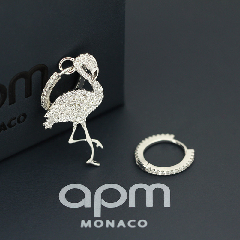 apm monaco/apm monaco2018年1月新款银色纯银镶晶钻不对称火烈鸟造型