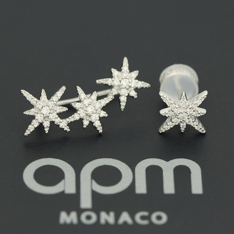 apm monaco/apm monaco 新款银色不对称星星流星耳环,无耳堵耳挂,耳钉