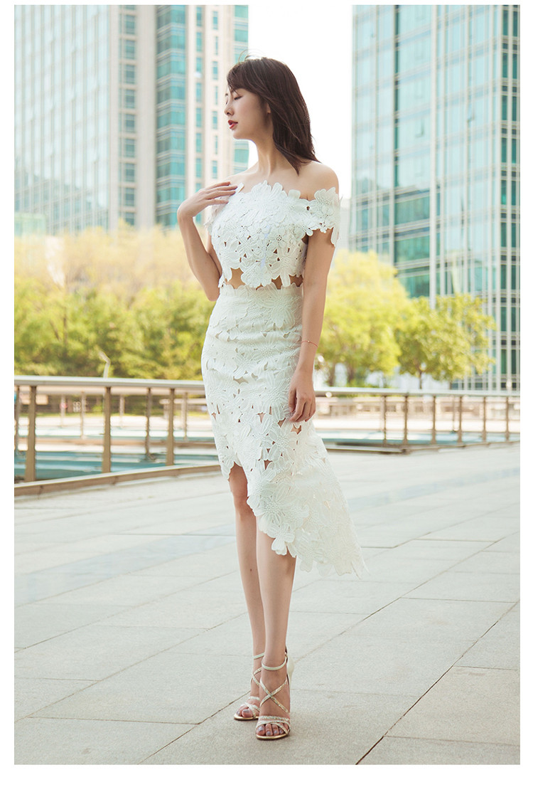 tracy chu/tracy chu朱熙越gaoji定制2018新款夏季白色绣花蕾丝女半裙