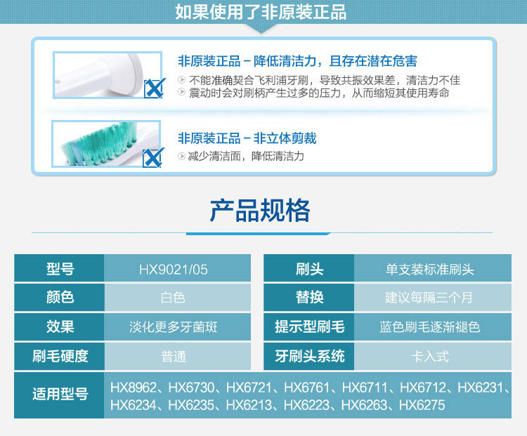 philips/飞利浦 电动牙刷头1支装hx9021适用于hx6512hx3226hx6730hx