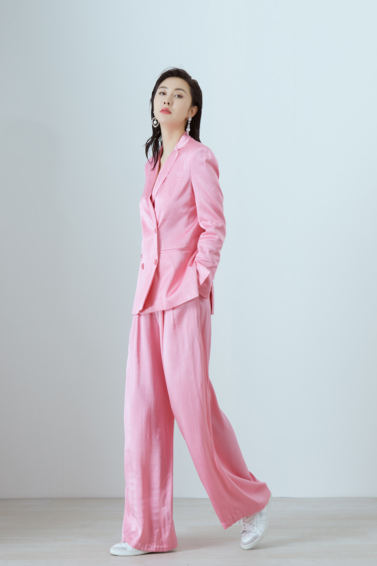 tracy chu/tracy chu,朱熙越设计师定制19春夏新品粉色缎面休闲裤阔腿