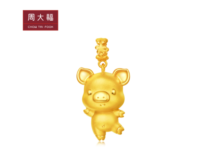 chow tai fook/周大福 十二生肖猪星星小猪转运珠足金黄金吊坠 r21600