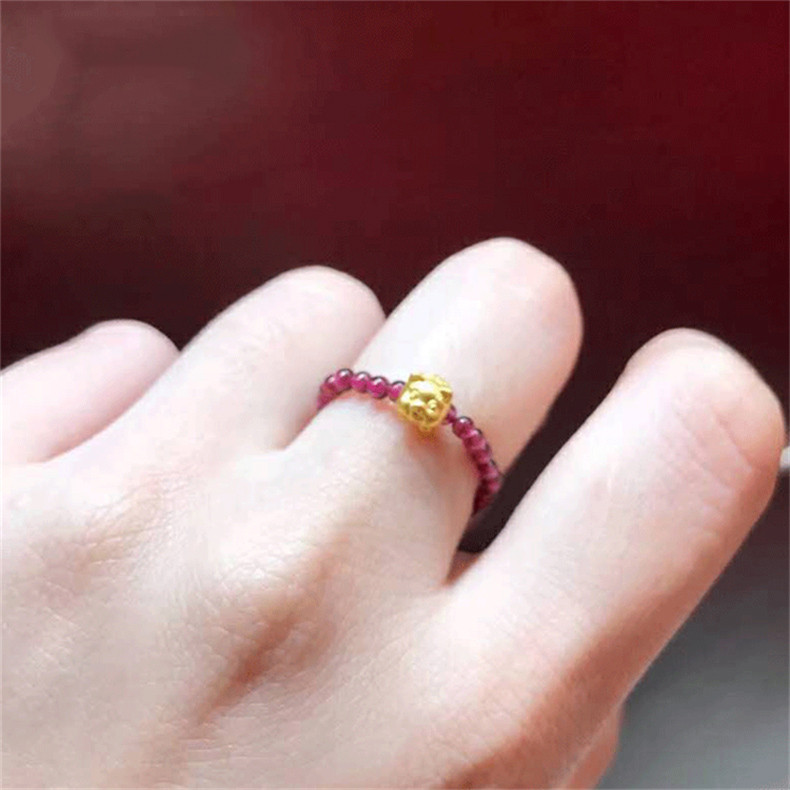 gold/中国黄金 黄金戒指足金999石榴石小金猪链戒金珠转运珠戒指男女
