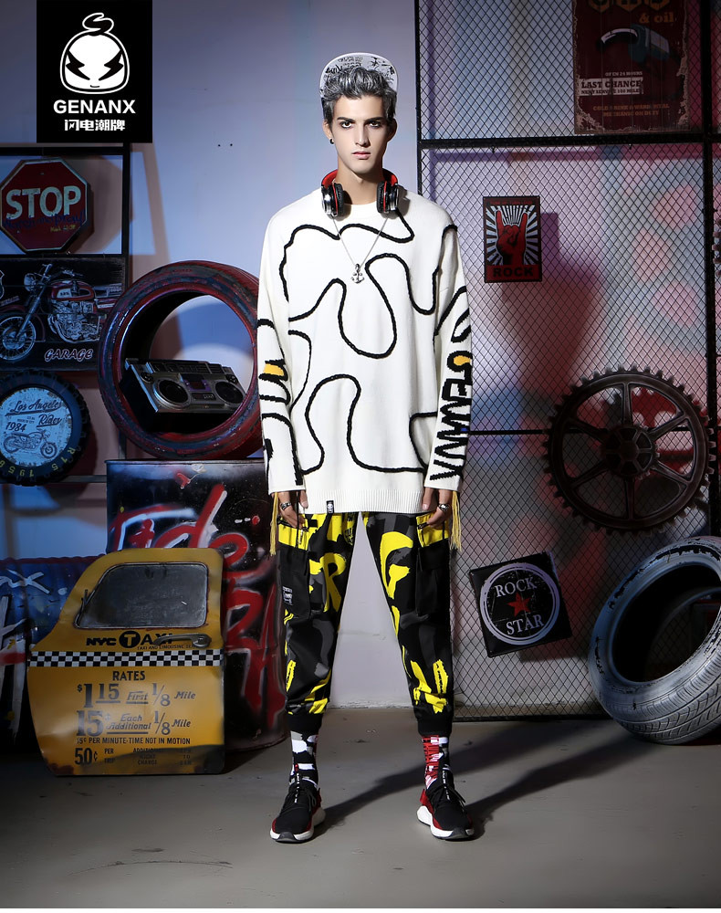 【服装 19春夏】GENANX\/闪电潮牌 休闲裤 嘻哈风工装裤街头个性束脚休闲裤春夏设计师潮牌 LP416