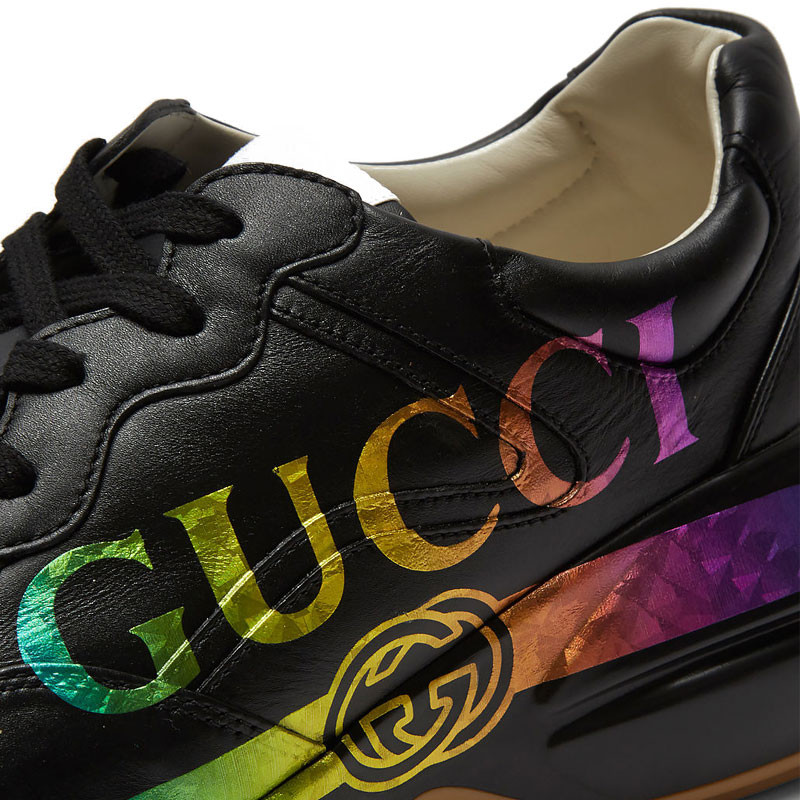 gucci/古驰 19春夏新款男士黑色rhyton系列饰gucci标识皮革运动鞋