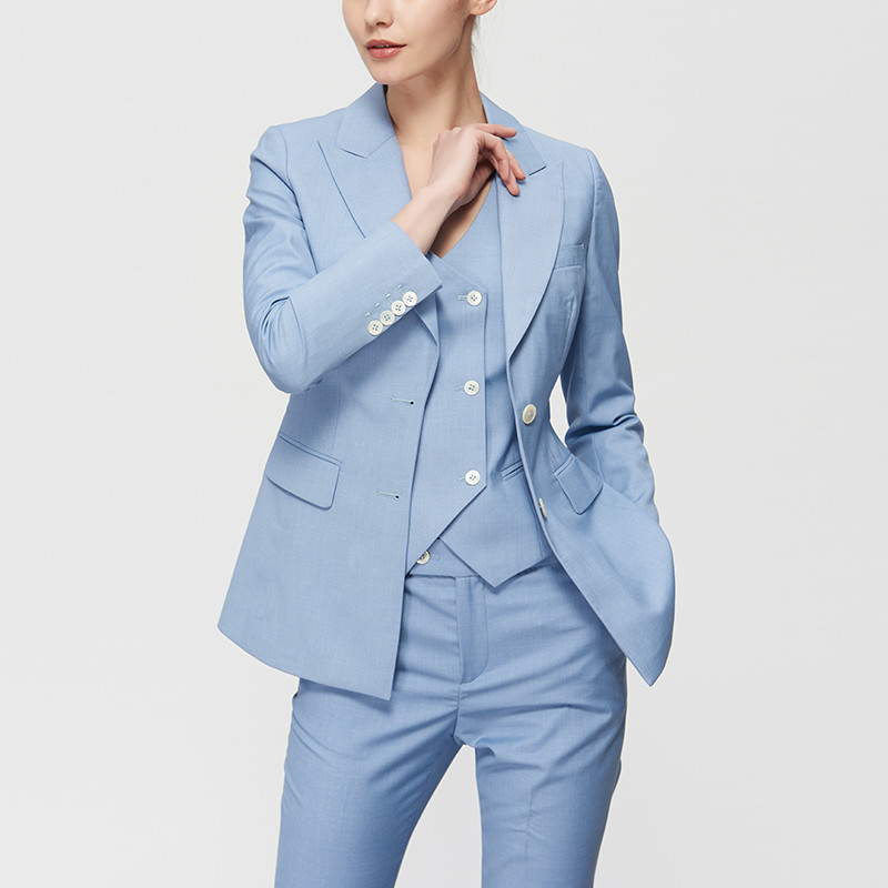 tieforher/tieforher 时尚 休闲 三件套 马卡龙蓝 女士西服套装 tf085