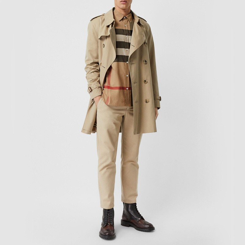 burberry/博柏利 19年新款男士驼色格纹棉质商务翻领长袖衬衫 8004827