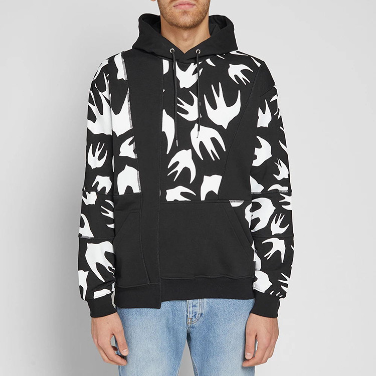 alexandermcqueen/亚历山大麦昆男女同款经典黑色燕子图案连帽卫衣