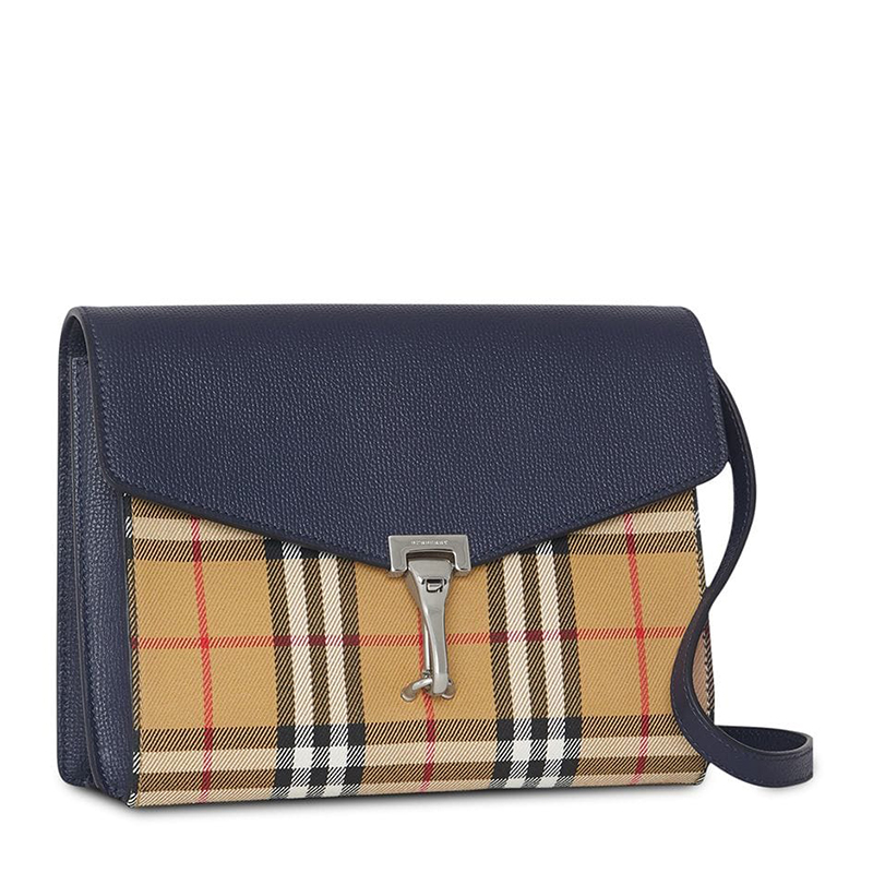 【19新品】burberry/博柏利女包 macken 女士小号vintage格纹拼皮蓝色