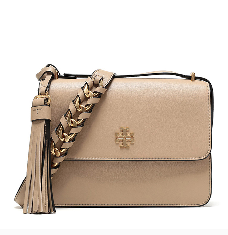 tory burch/汤丽柏琦 女士棕色logo牛皮单肩包斜挎包链条包tb女包