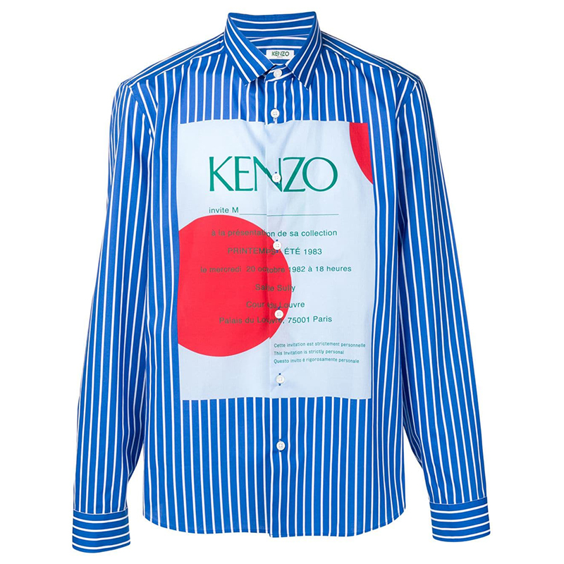 kenzo/高田贤三 男士衬衫男士长袖衬衫男士条纹logo印花衬衫 蓝色 f
