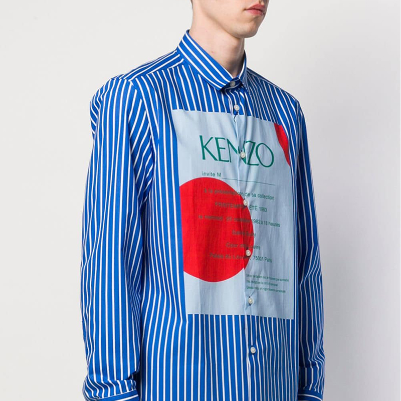 kenzo/高田贤三 男士衬衫男士长袖衬衫男士条纹logo印花衬衫 蓝色 f