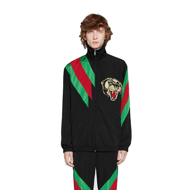 gucci古驰男装19春夏条纹织带超大造型尼龙外套上装上衣夹克545556