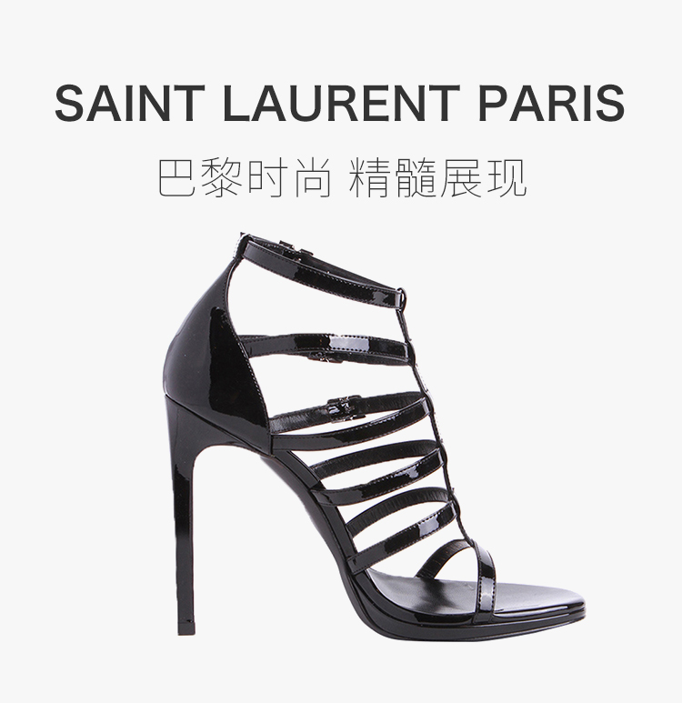 laurent paris/圣罗兰 ysl 女士漆皮方头高跟罗马凉鞋高跟鞋女鞋 女士