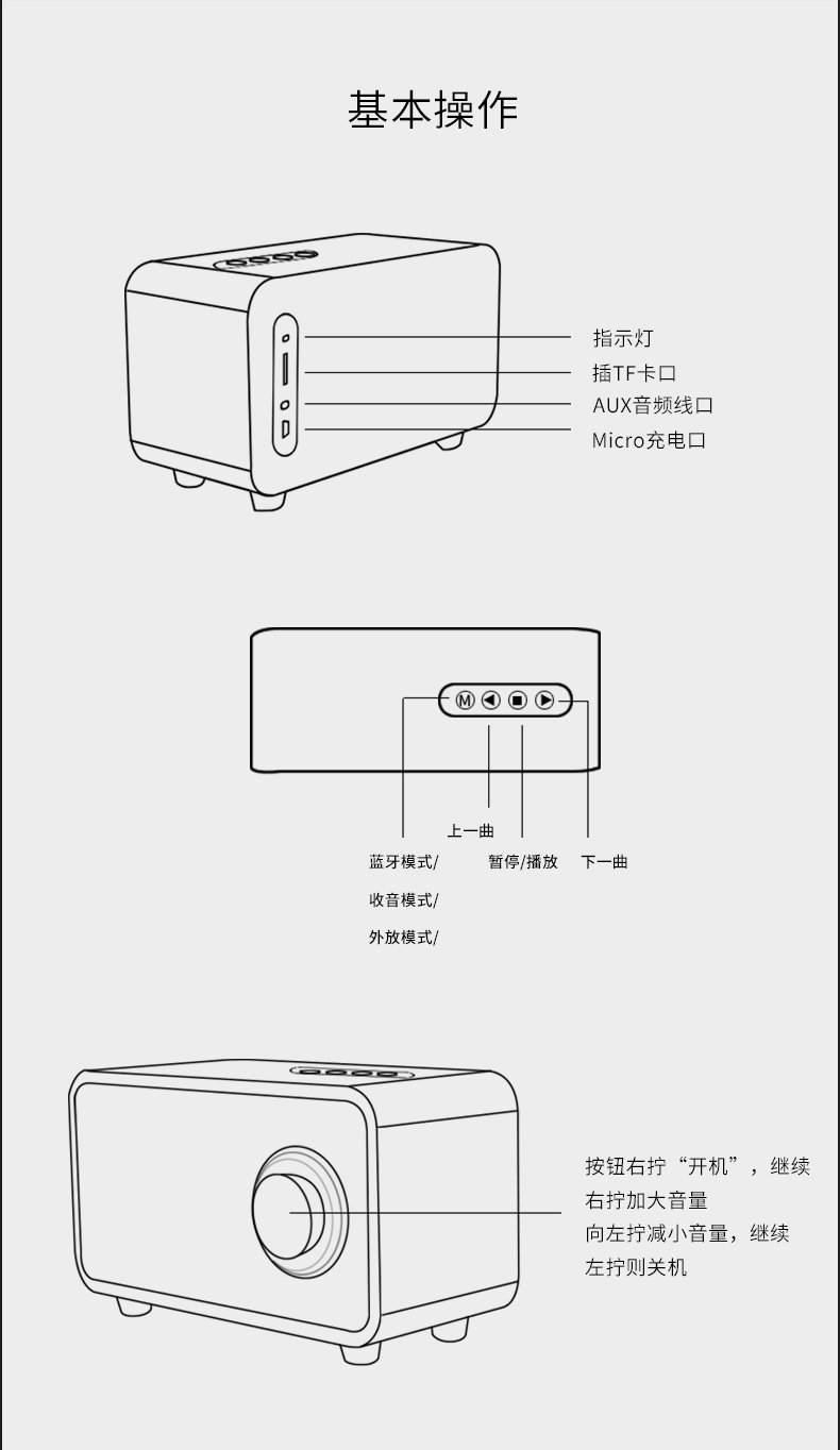 mx06旋钮开关时尚复古木质无线便携蓝牙音箱立体声,重低音桌面音响