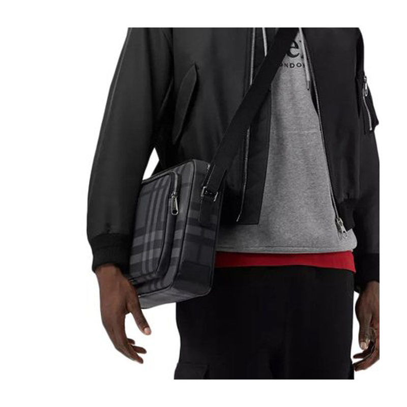 【19新品】burberry/博柏利 男包 男士炭灰色英伦风格格纹元素休闲
