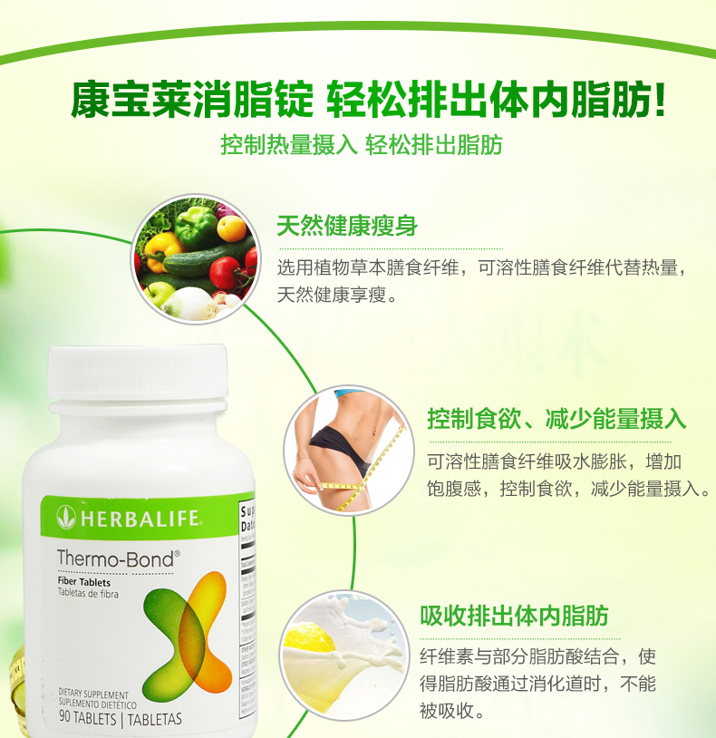 【香港直邮】美国康宝莱(herbalife)消脂锭膳食纤维素片 消脂片90片