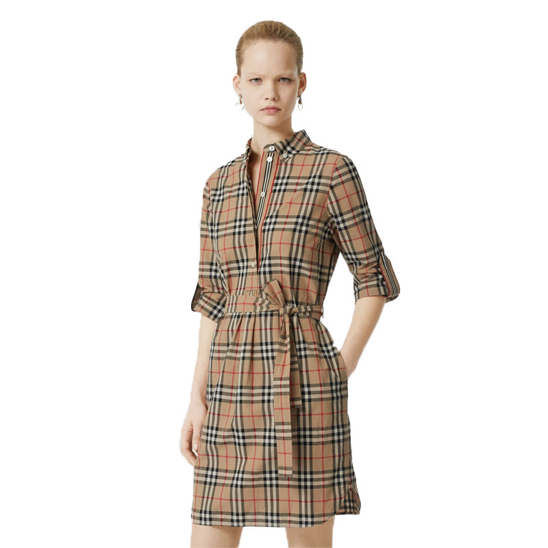 burberry/博柏利女装19春夏vintage格纹棉质领带衬衫裙装裙子连衣裙