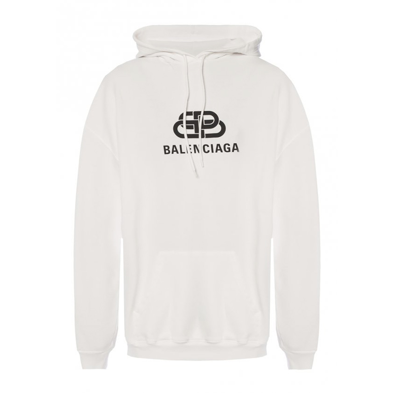 【19秋冬新款】balenciaga/巴黎世家 女士bb logo白色连帽衫卫衣