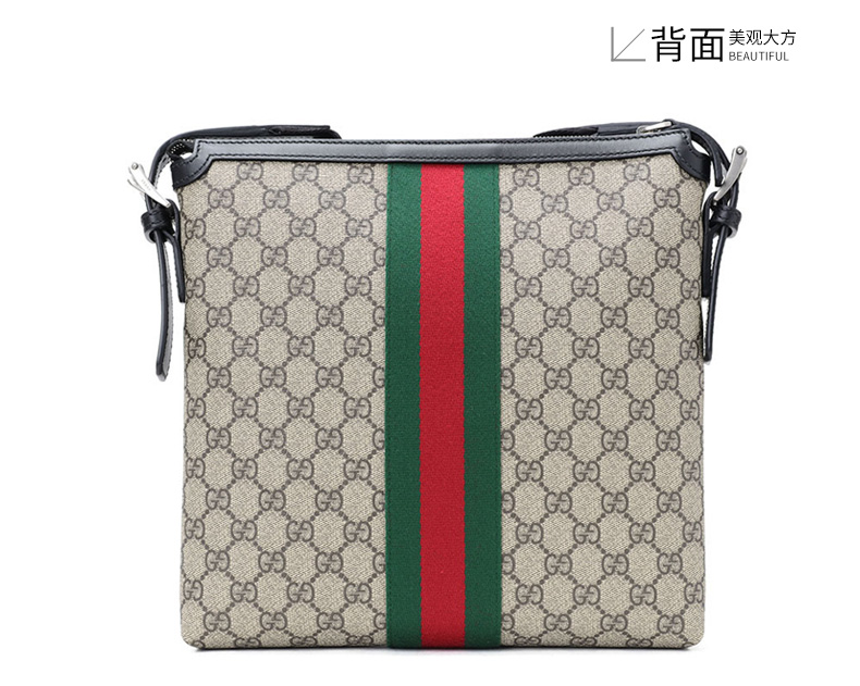 gucci/古驰 19春夏 男士条纹织带 邮差包 387111 涂层帆布