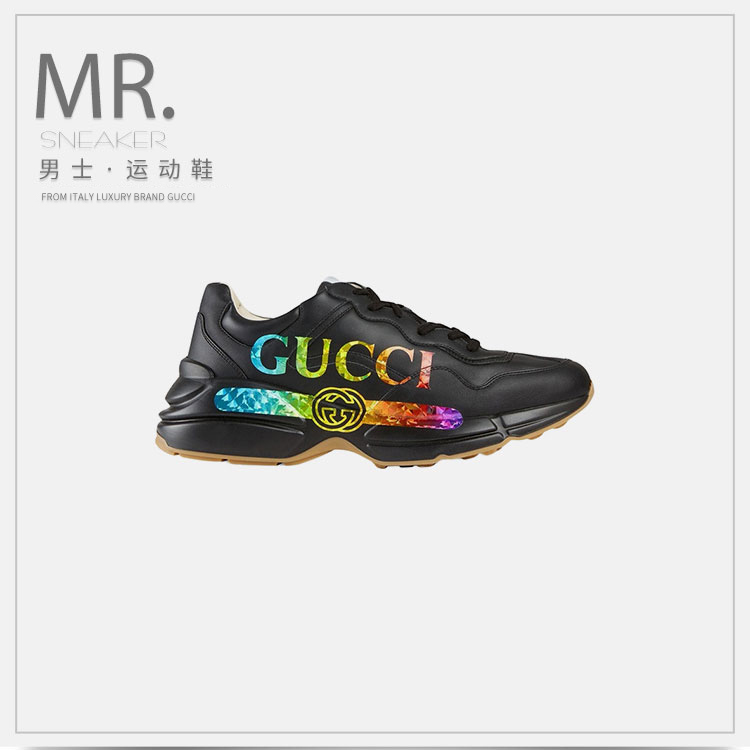 gucci/古驰 rhyton系列gucci标识男士老爹鞋 黑色 休闲 运动鞋 男鞋