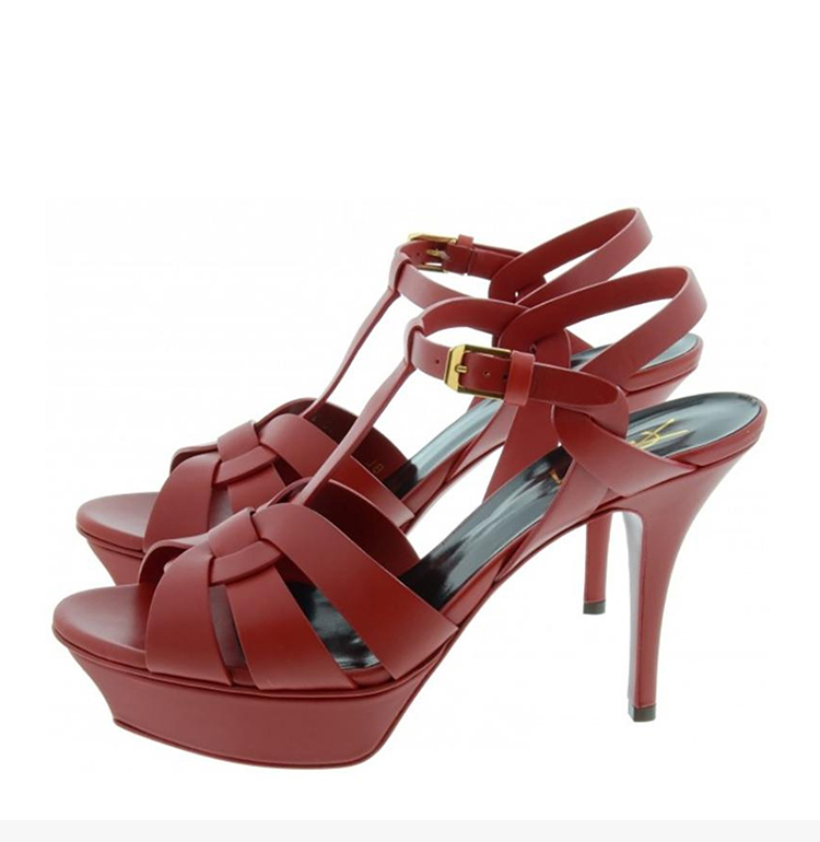 saint laurent paris/圣罗兰 ysl 女士红色优雅罗马凉鞋高跟鞋女鞋