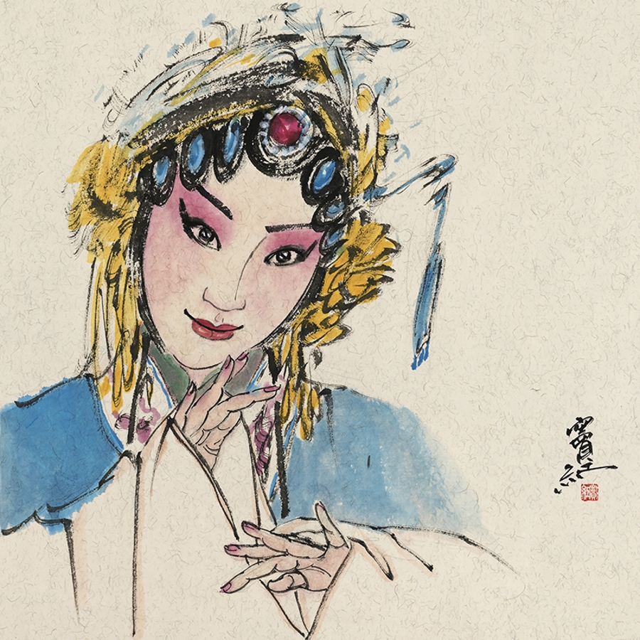 订制 窦红《京剧人物》/40x40cm/传统水墨
