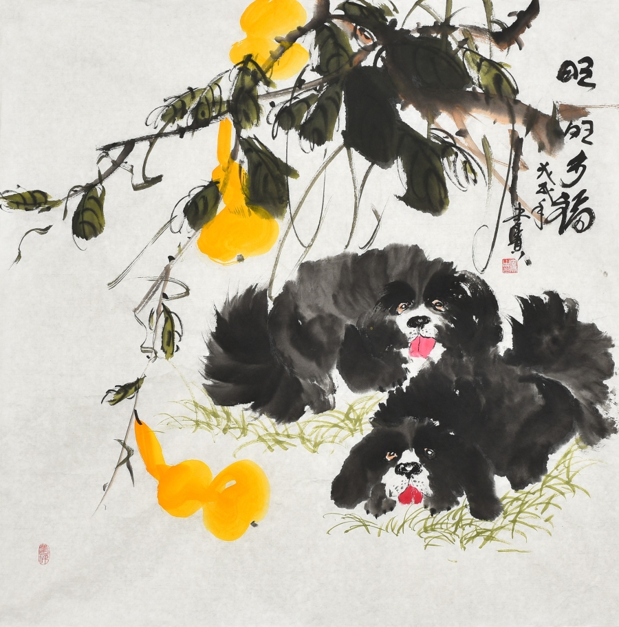李贵《旺旺多福/70x70cm/传统水墨