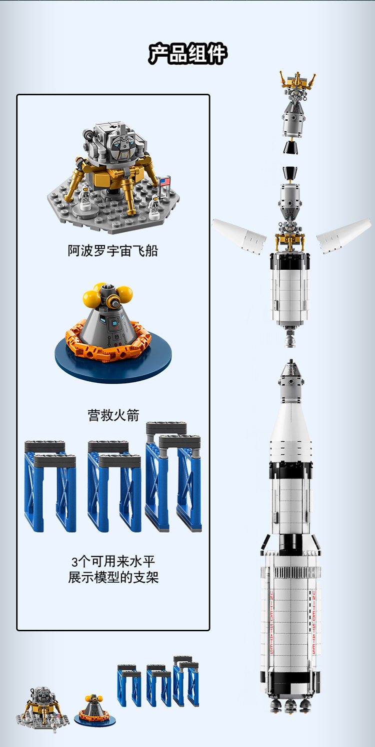 lego/乐高 ideas 经典构思系列 美国宇航局阿波罗土星五号 21309