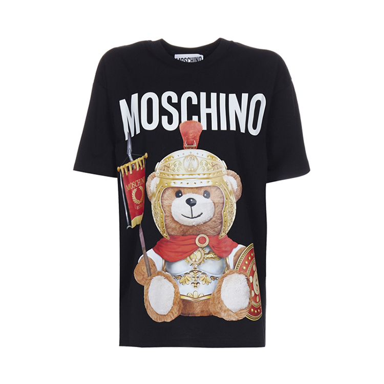 moschino/莫斯奇诺 宽松款盔甲泰迪熊棉质中性男女士短袖t恤#0703