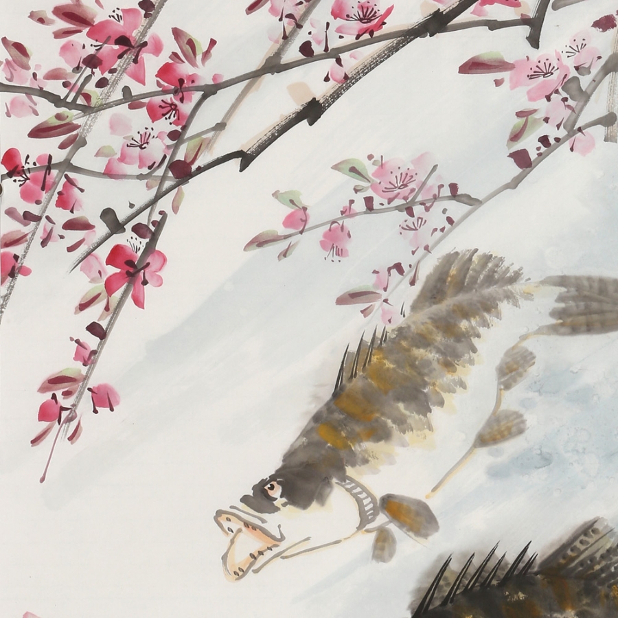 订制 梁景欣 《桃花流水鳜鱼肥》/50x100cm/传统水墨