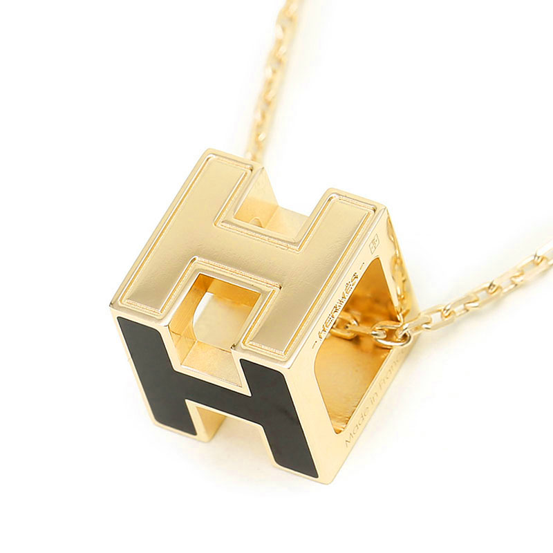 hermes(爱马仕) #黑色珐琅立体h扣金色项链